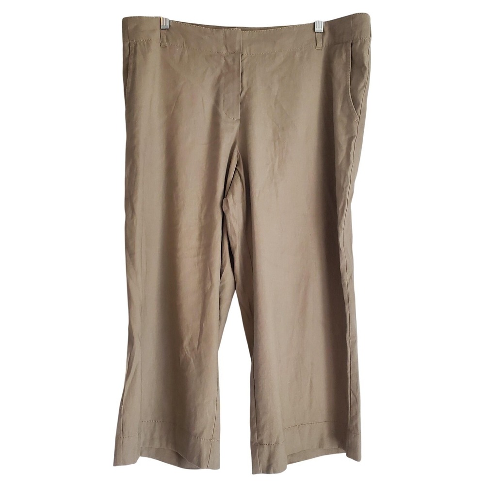 J Jill Pants Womens 16 Khaki Linen Blend‎ Stretch Cropped Wide Leg Lightweight
